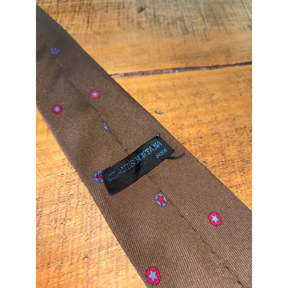 Mens Claude Montana Paris 100% Silk Brown‎ Star Design Tie - Picture 8 of 8